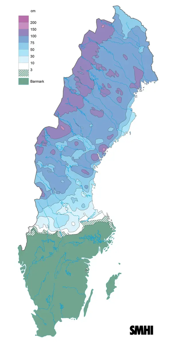 Snödjupskarta för 15 april 2018.