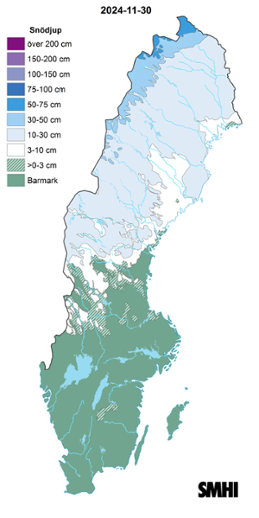 Snödjup den 30 november 2024.